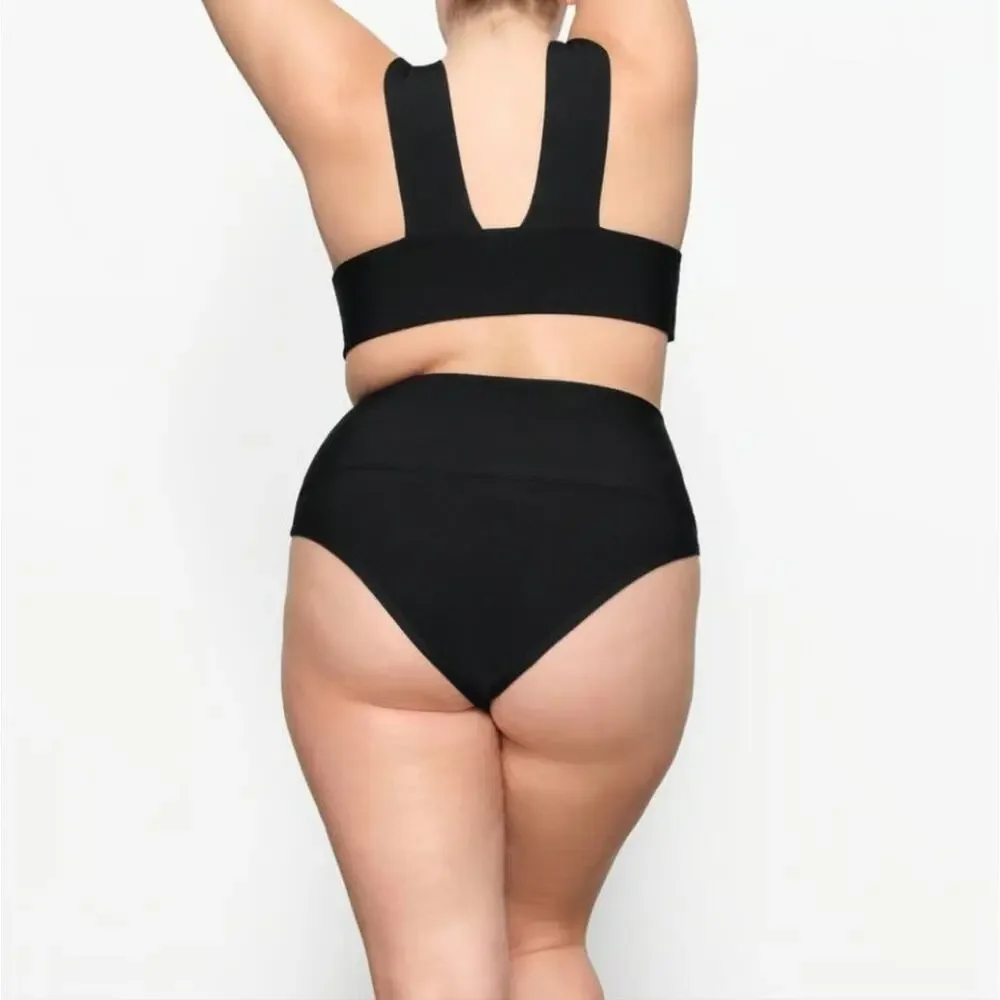 Skims Knit Swim Plunge Neck Bikini Top Swimwear Beach Resort Cozy Vacation S